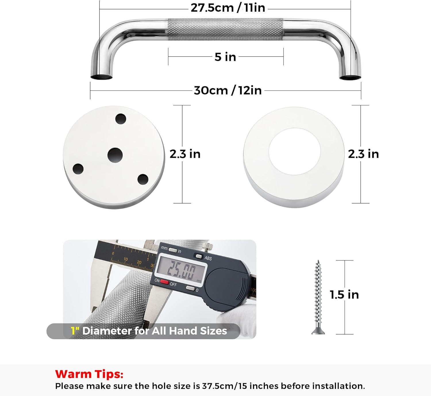 OUSITAID 2 Pack 12 Inch Anti Slip Shower Grab Bar Handle   Chrome Stainless Steel Bathroom Grab Bar  Knurled Bathroom Balance Bar Safety Hand Rail Support Handicap Elderly Injury Senior A