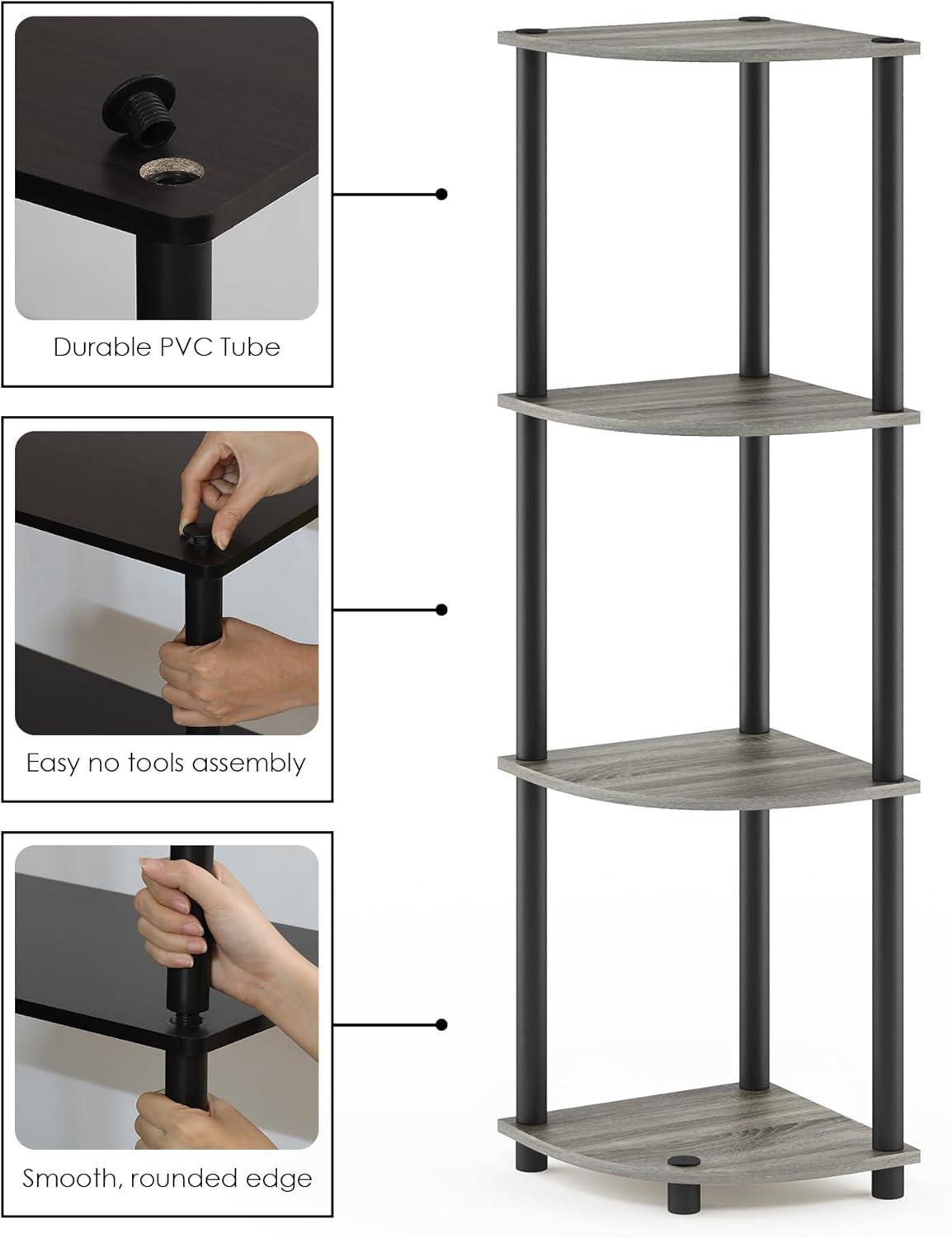 Furinno Turn-N-Tube 4-Tier Corner Display Rack Multipurpose Shelving Unit, French Oak Grey/Black