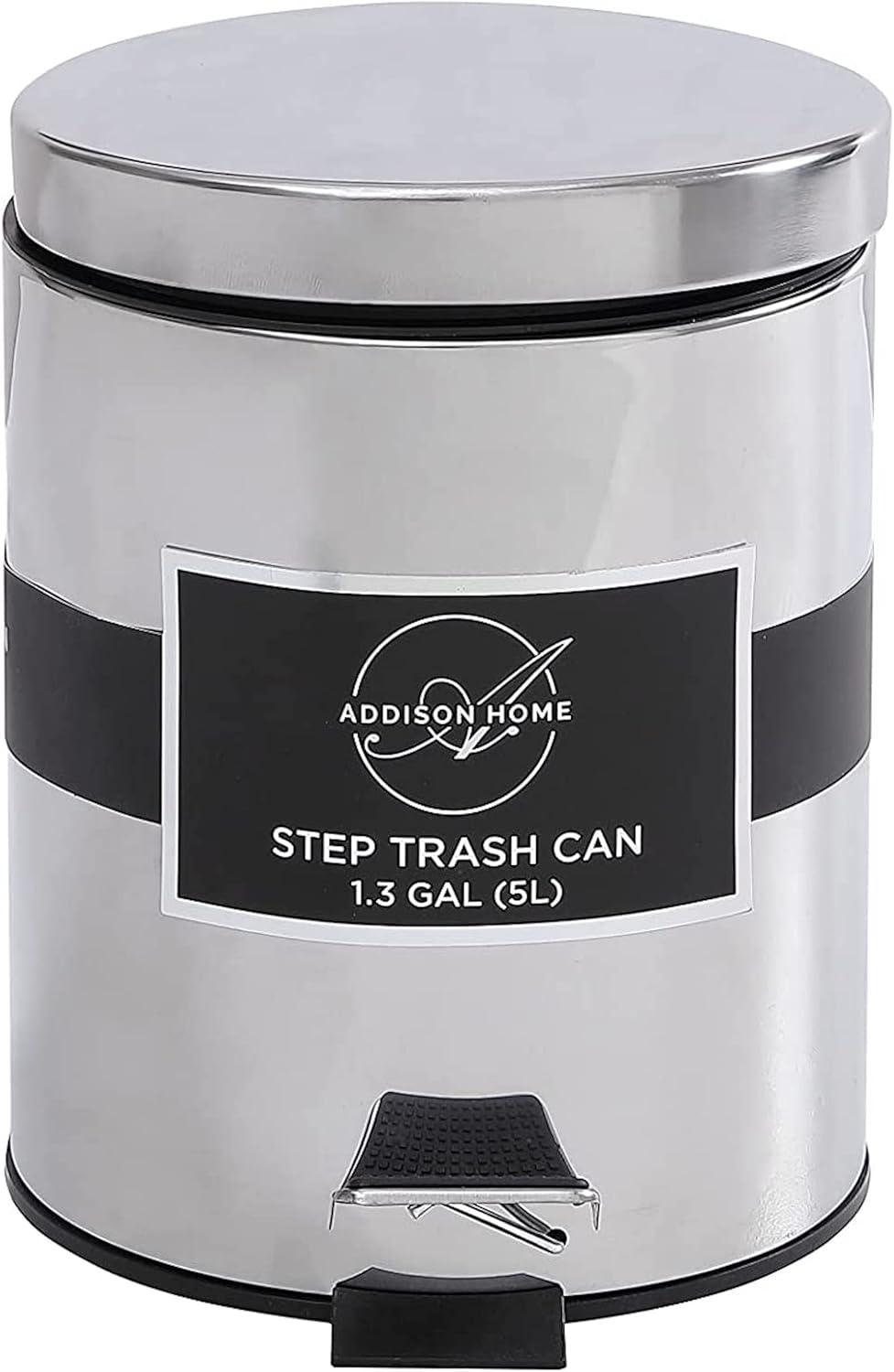 1.3 Gallon Chrome Stainless Steel Step Trash Can with Removable Bucket