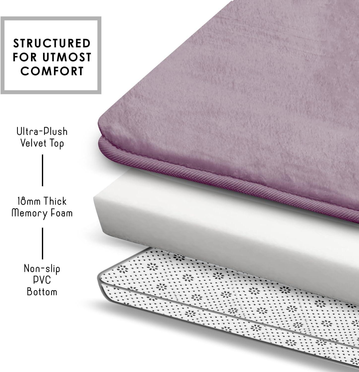 Hearth & Harbor 2 Piece Bathroom Rugs Bath Mat Set, Non-Slip Velvet Memory Foam Bath Mats, Dusty Purple
