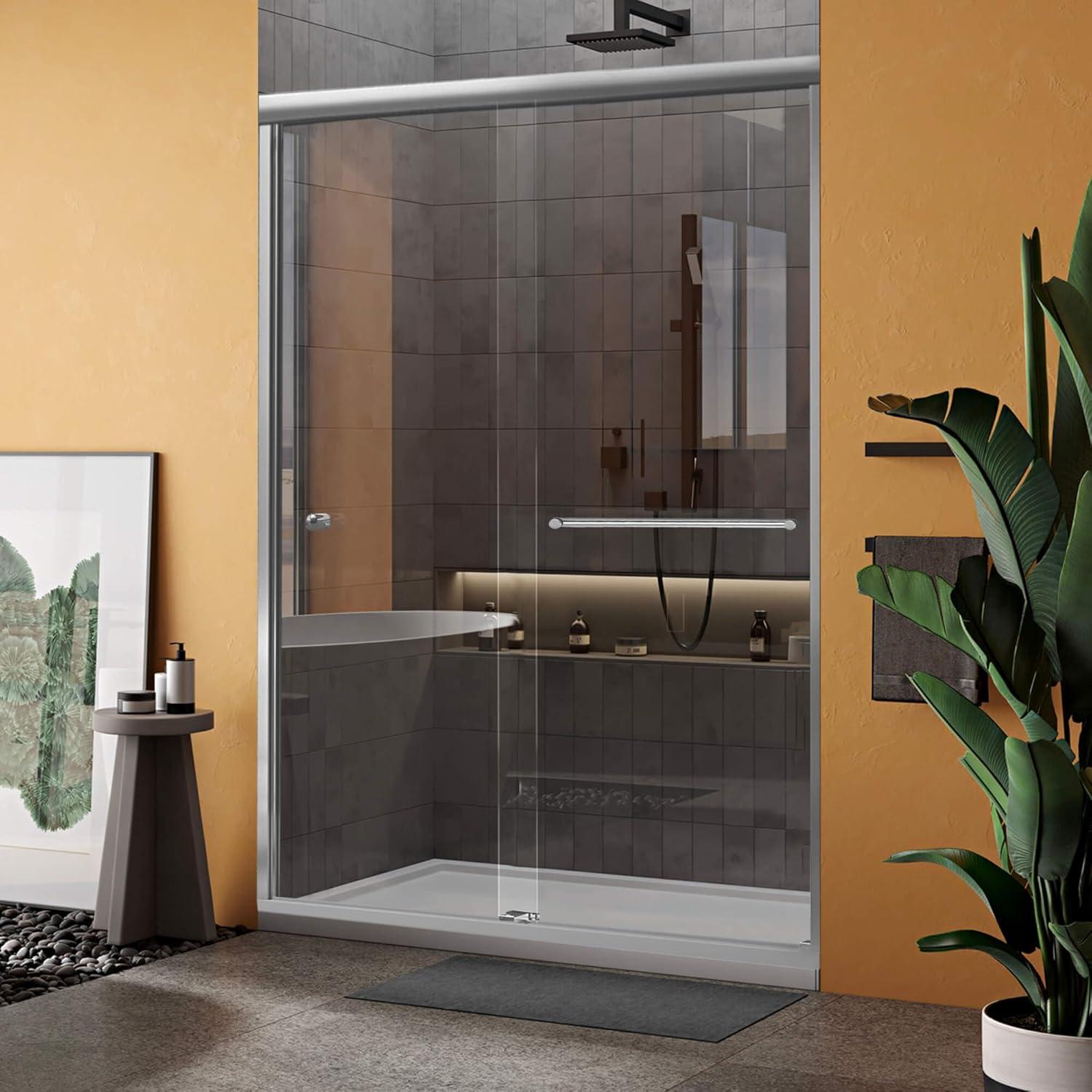 Fab Glass and Mirror 44" - 48" W 70" H Double Sliding Semi-Frameless Shower Door SHSOL48X70MB