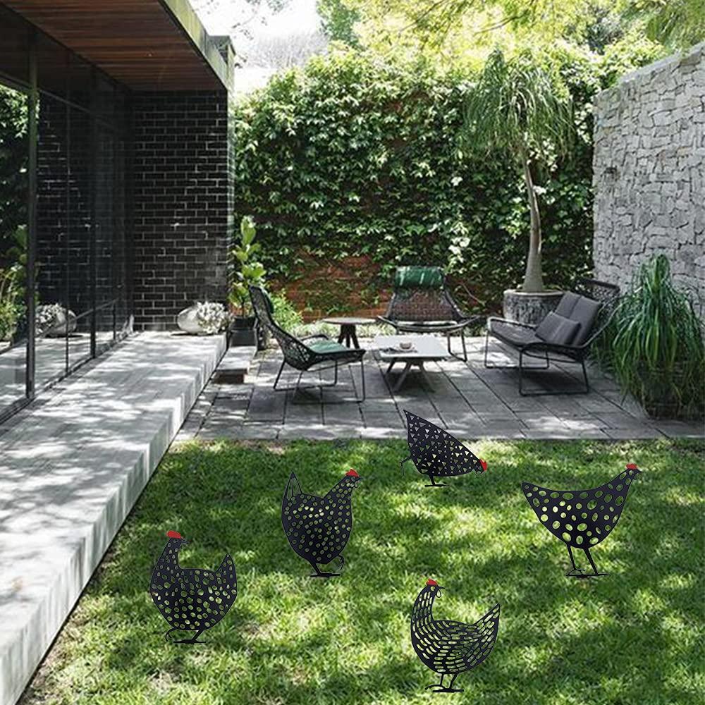 AOZITA 5 PCS 13 inch Metal Chicken Yard Art Garden Decorative Stake Hollow Out Rooster Animals Silhouette Statue Decor, Pathway, Floor, Garden, Lawn, Outdoor Decoration