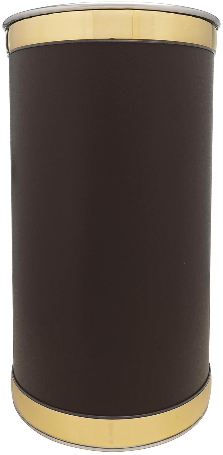 Made in USA 5-Gallon Sleek and Stylish Vinyl Mylar Waste Basket (13" X 11") (Faux Brown Leather)