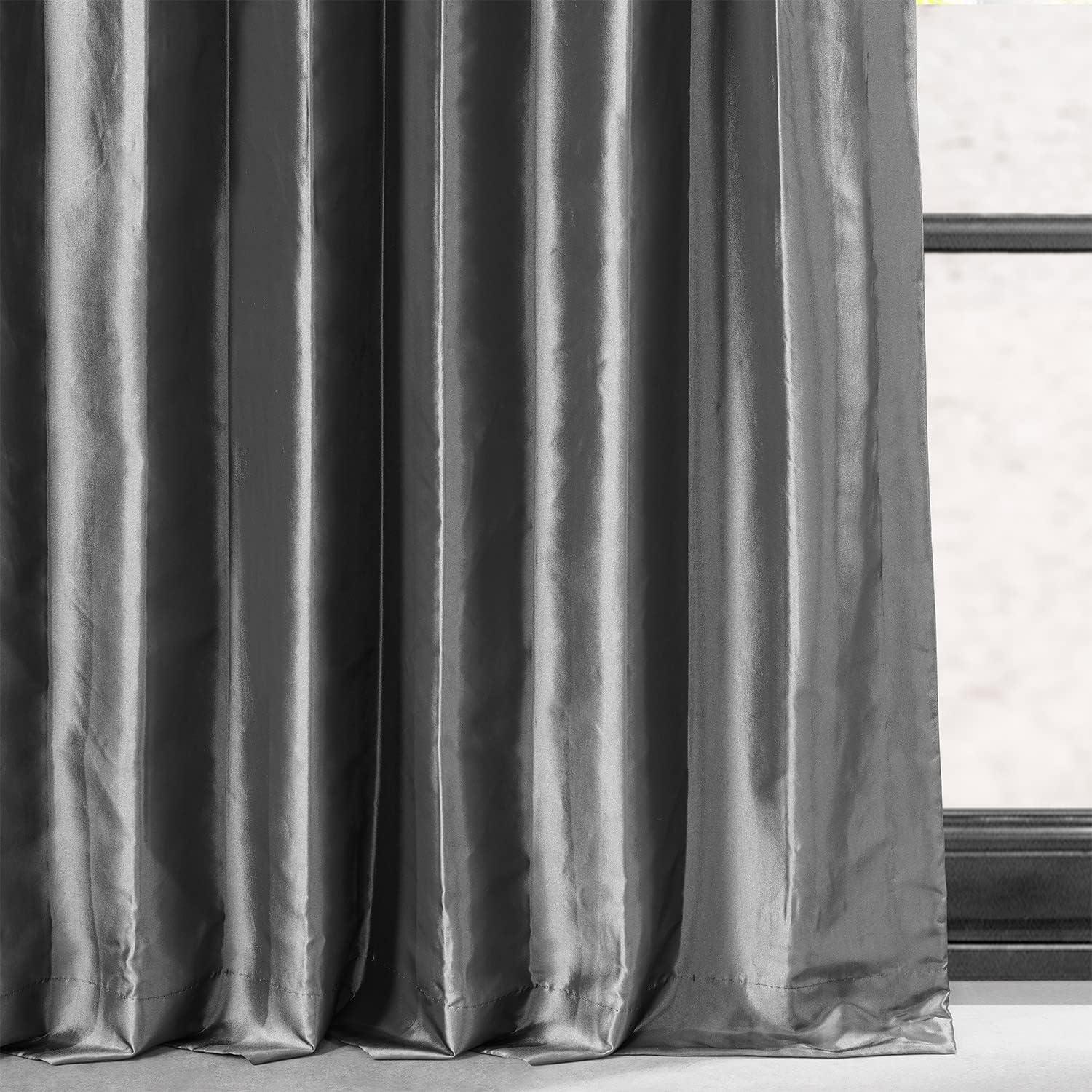 Graphite Blackout Faux Silk Taffeta Curtain (1 Panel), Graphite, 50W X 108L