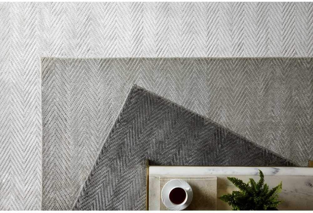 Charcoal Herringbone Hand-Knotted Viscose 8' x 10' Area Rug