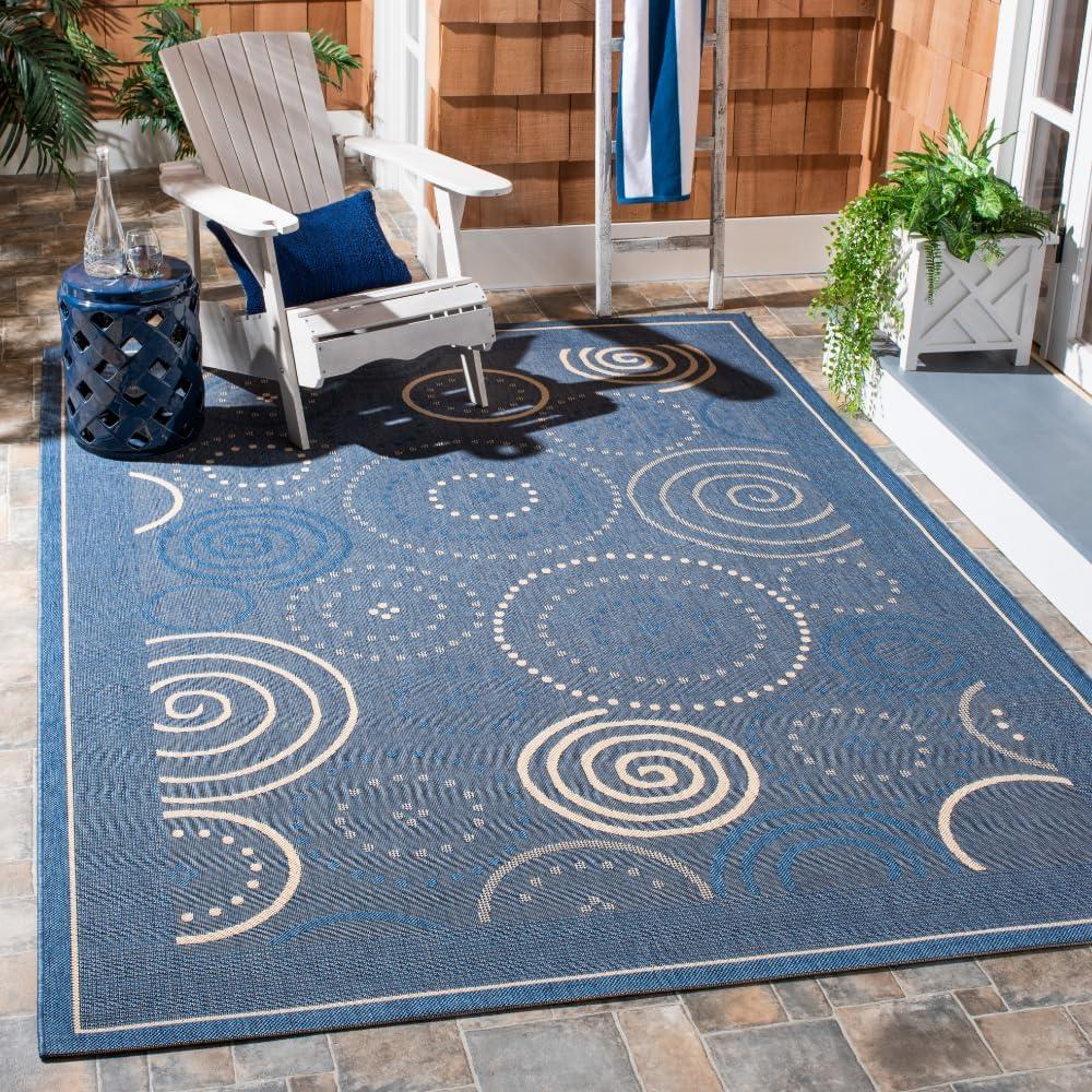 Courtyard CY1906 Power Loomed Indoor and Outdoor Area Rug - Blue/Natural - 7'10"x7'10" - Safavieh