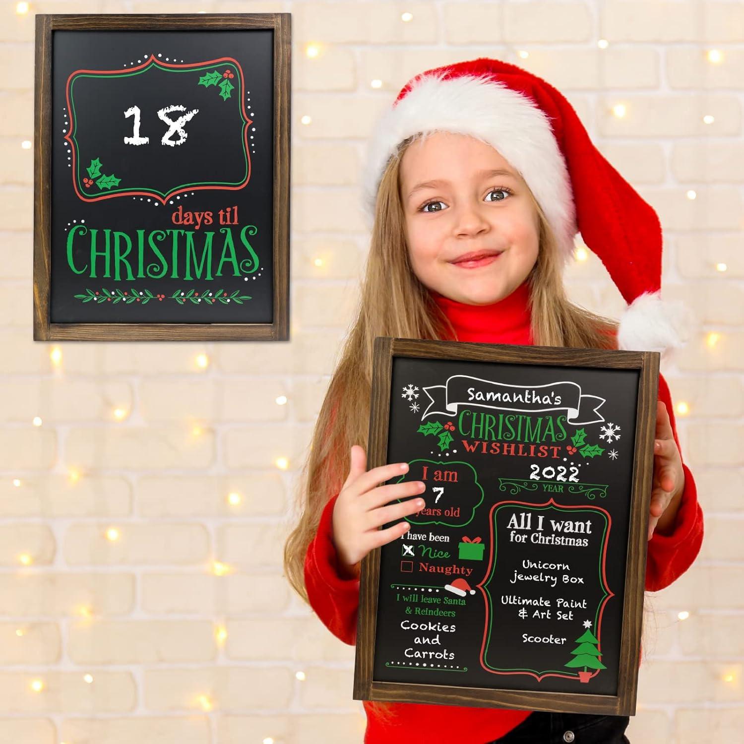 Excello Global Products Wooden Chalkboard 13 by 17 in Photo Frame Christmas Decoration with White Chalks, Version 1, Set of 2 Boards - EGP-HD-0238