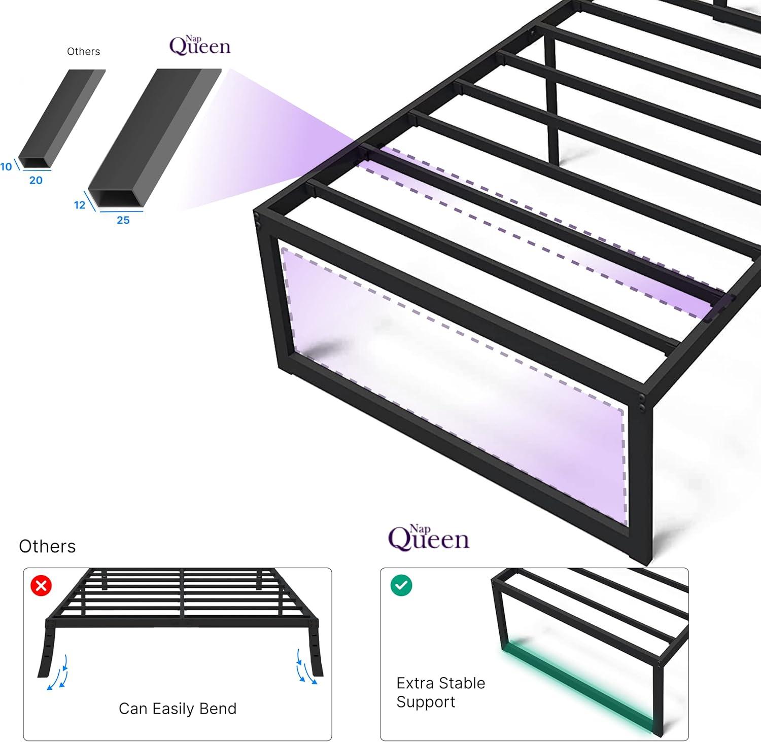 NapQueen Alpha New Metal Platform Bed Frame, Mattress Foundation with Steel Slats