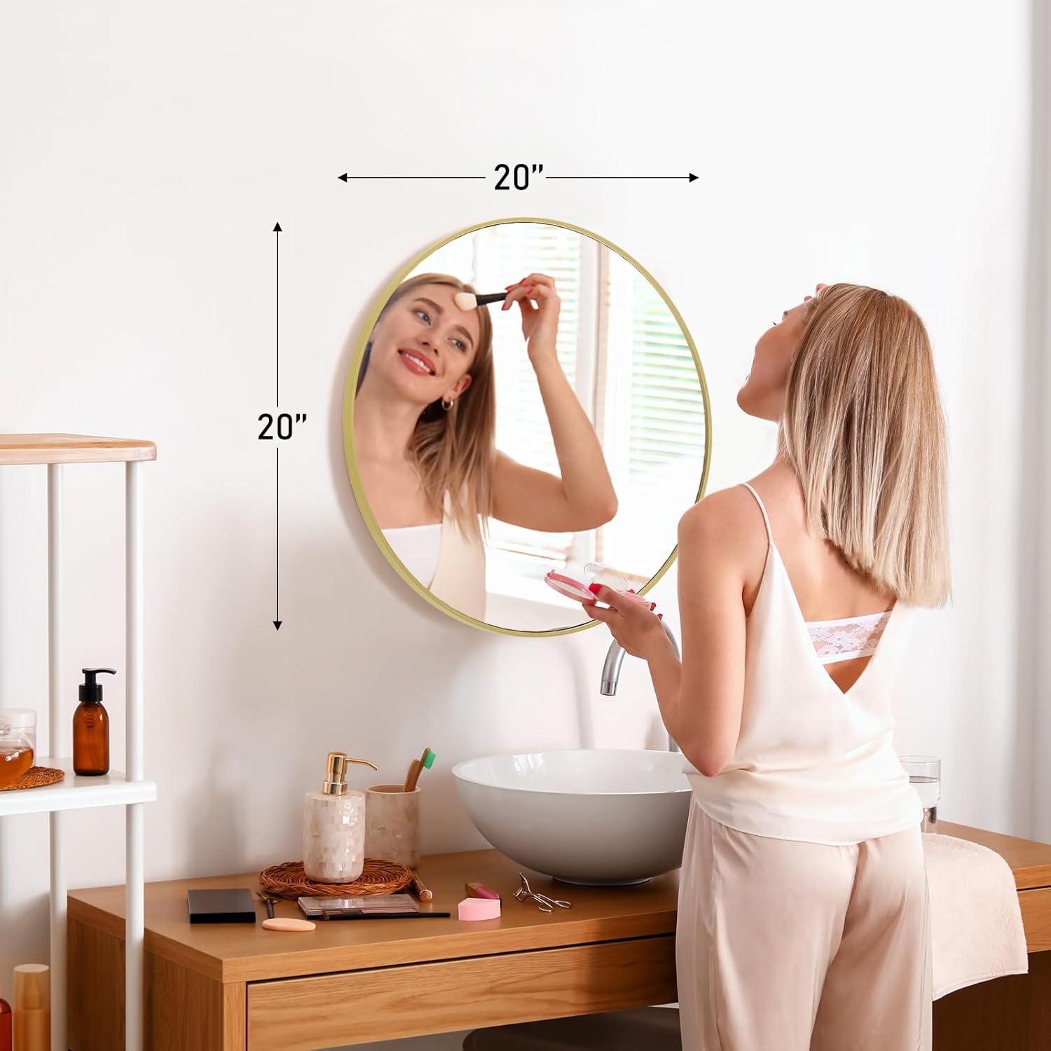 gold Round Wall Mirror, Bathroom Mirrors for Over Sink, Circle Mirror for Bathroom, Entryway, Bedroom, Vanity (20 Inch)