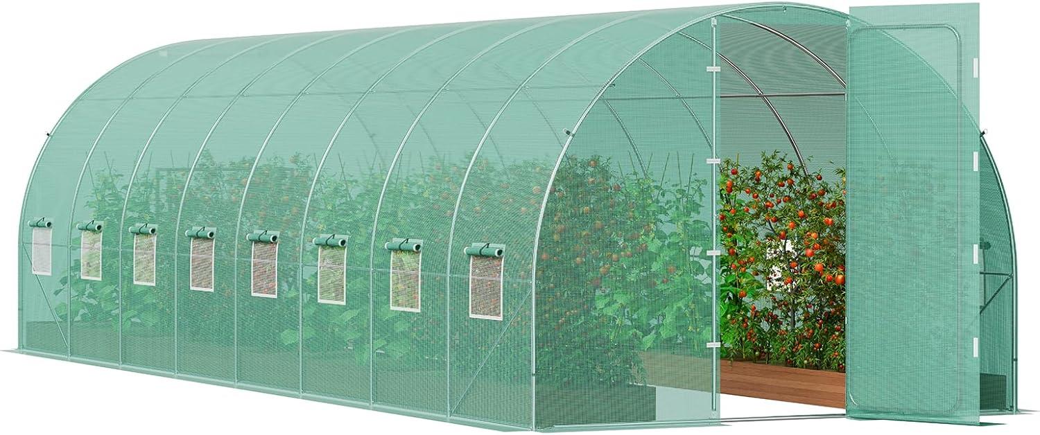 Large Green PE Walk-In Tunnel Greenhouse with Galvanized Steel Frame