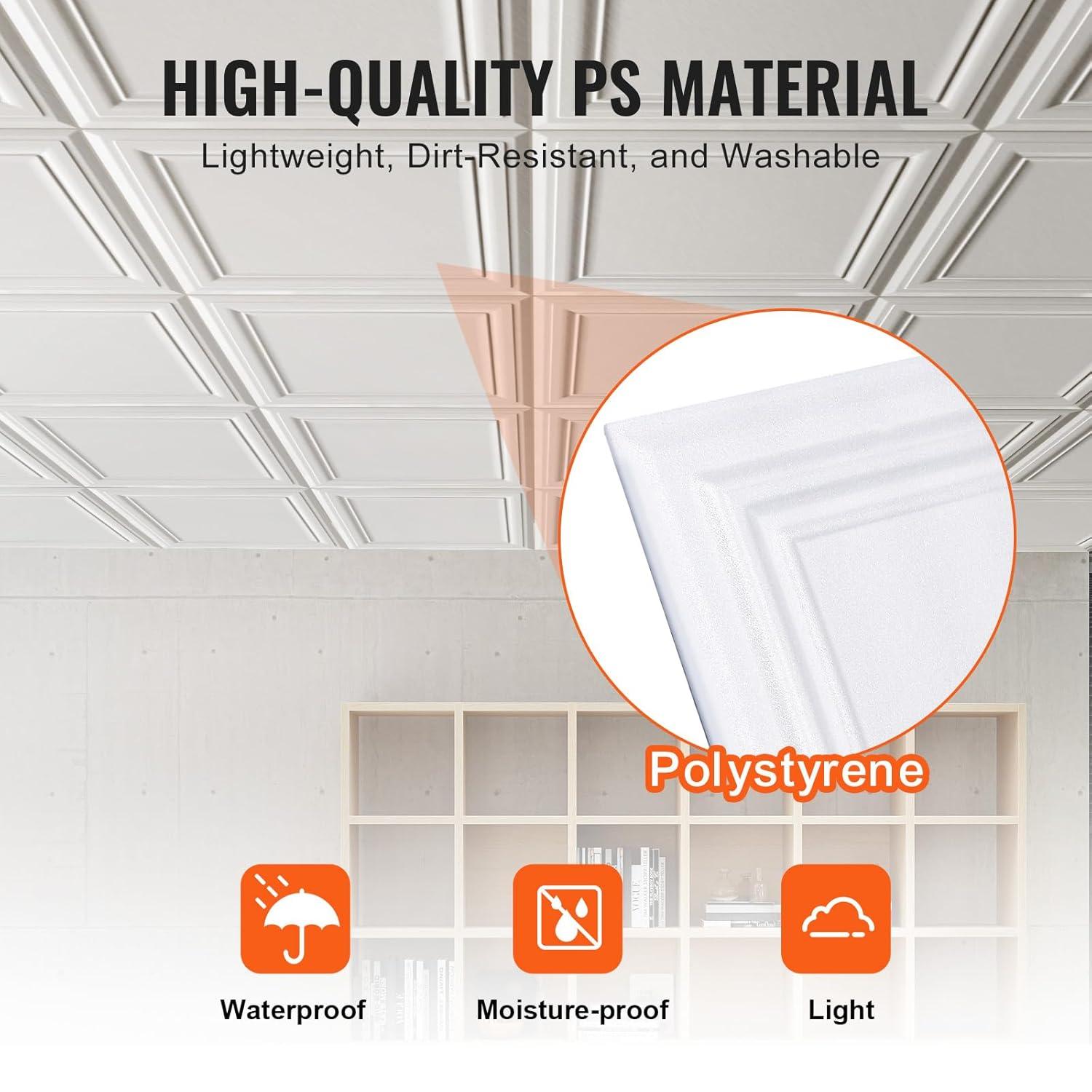 White Polystyrene 20" x 20" Ceiling Tiles, 16-Pack
