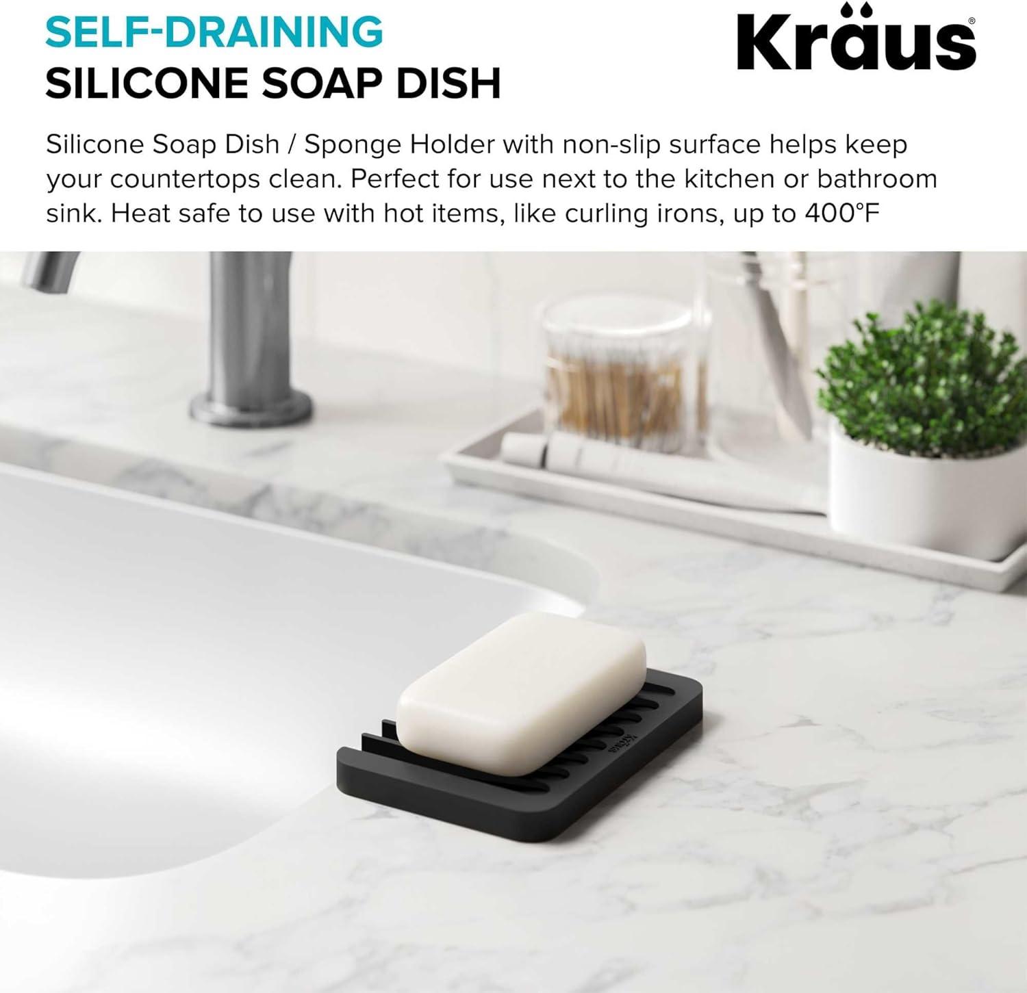KRAUS Multipurpose Self-Draining Silicone Soap Dish/Sponge Holder for Bathroom or Kitchen Counter in Dark Grey, KDM-05DG