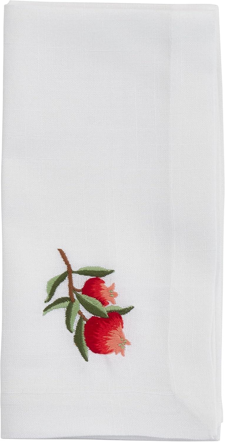 White Polyester Embroidered Pomegranate Square Napkins, Set of 4