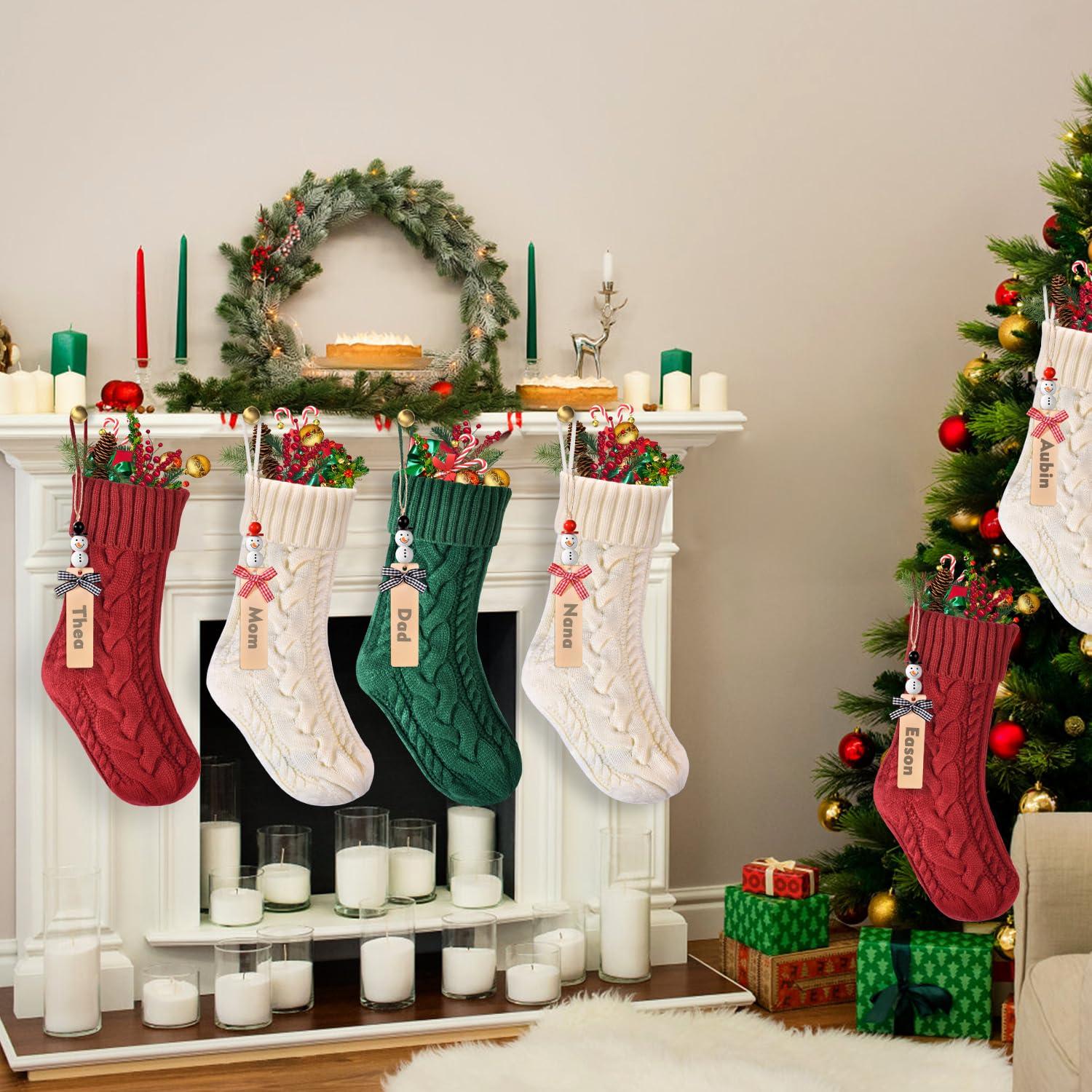 Dalrosia Personalized Christmas Stockings - 18 Inches Hanging Stockings with DIY Snowman Name Tags, 4PCS Large Size Knitted Stockings for Mantels, Christmas Tree Family Holiday Decor