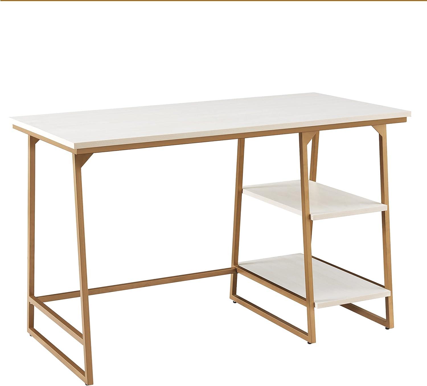 White and Gold Reversible Stepped Tier Shelf Desk