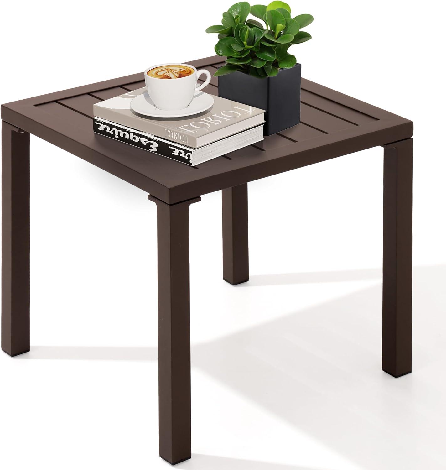 Crestlive Products Outdoor End Table Aluminum Square Patio Side Table - 15.7" L x 15.7" W x 15.9" H 1-Piece, Brown