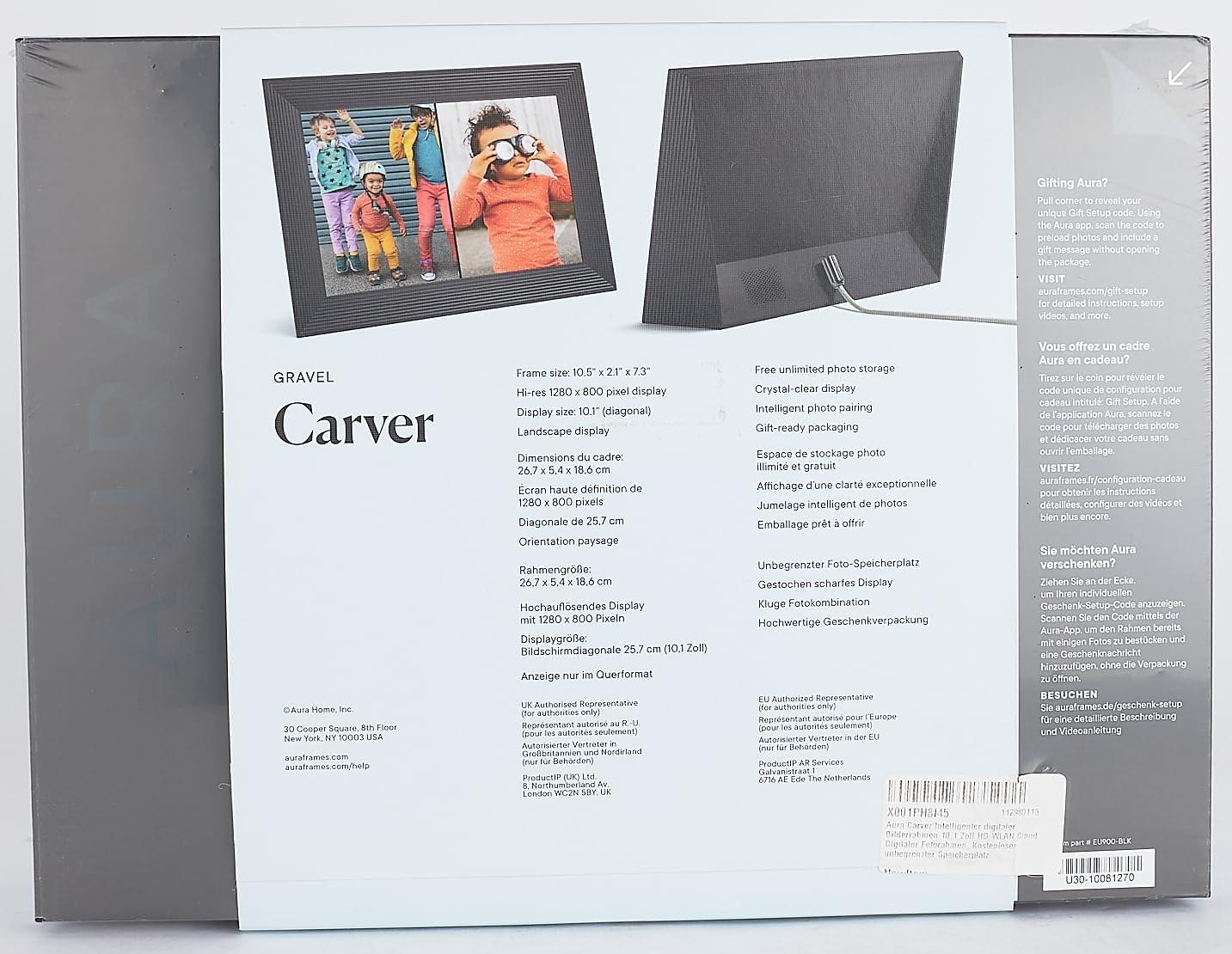 Carver by Aura Frames 10.1" HD Wi-Fi Digital Picture Frame with Free Unlimited Storage - Gravel