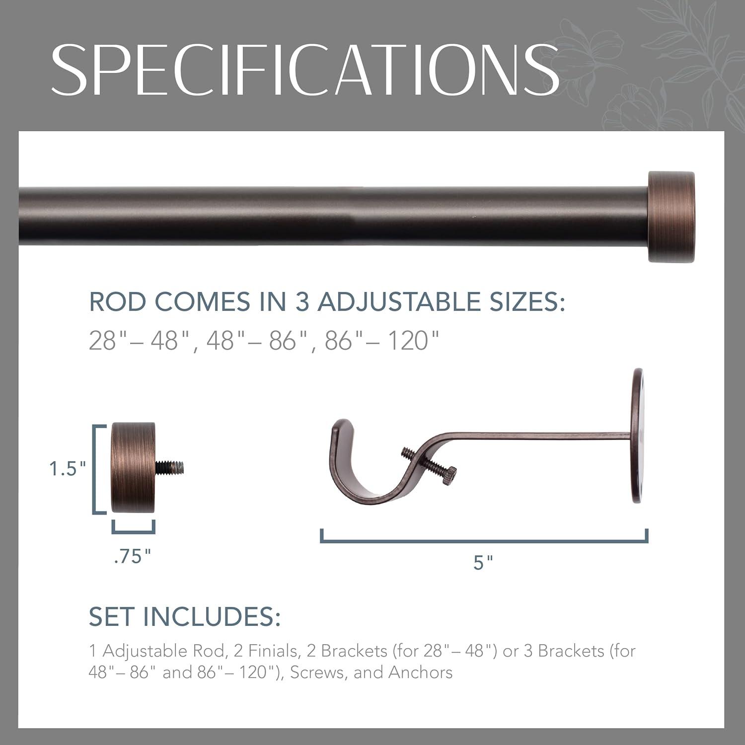 Serena 1" Window Drapery Single Curtain Rod with Contemporary Finial - 86" - Antique Bronze - Elrene Home Fashions