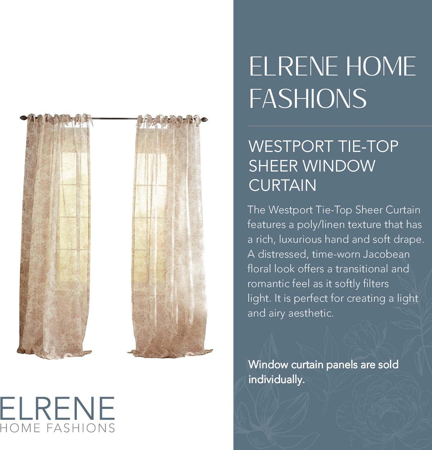 Elrene Westport Floral Tie-Top Cottagecore Sheer Single Window Curtain Panel - Elrene Home Fashions