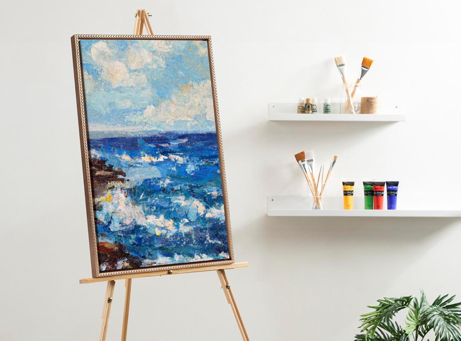 Kate & Laurel All Things Decor 23"x33" Sylvie Beaded Blank Vintage Framed Canvas Wall Art Gold: Transitional Style, Beaded Plastic Frame