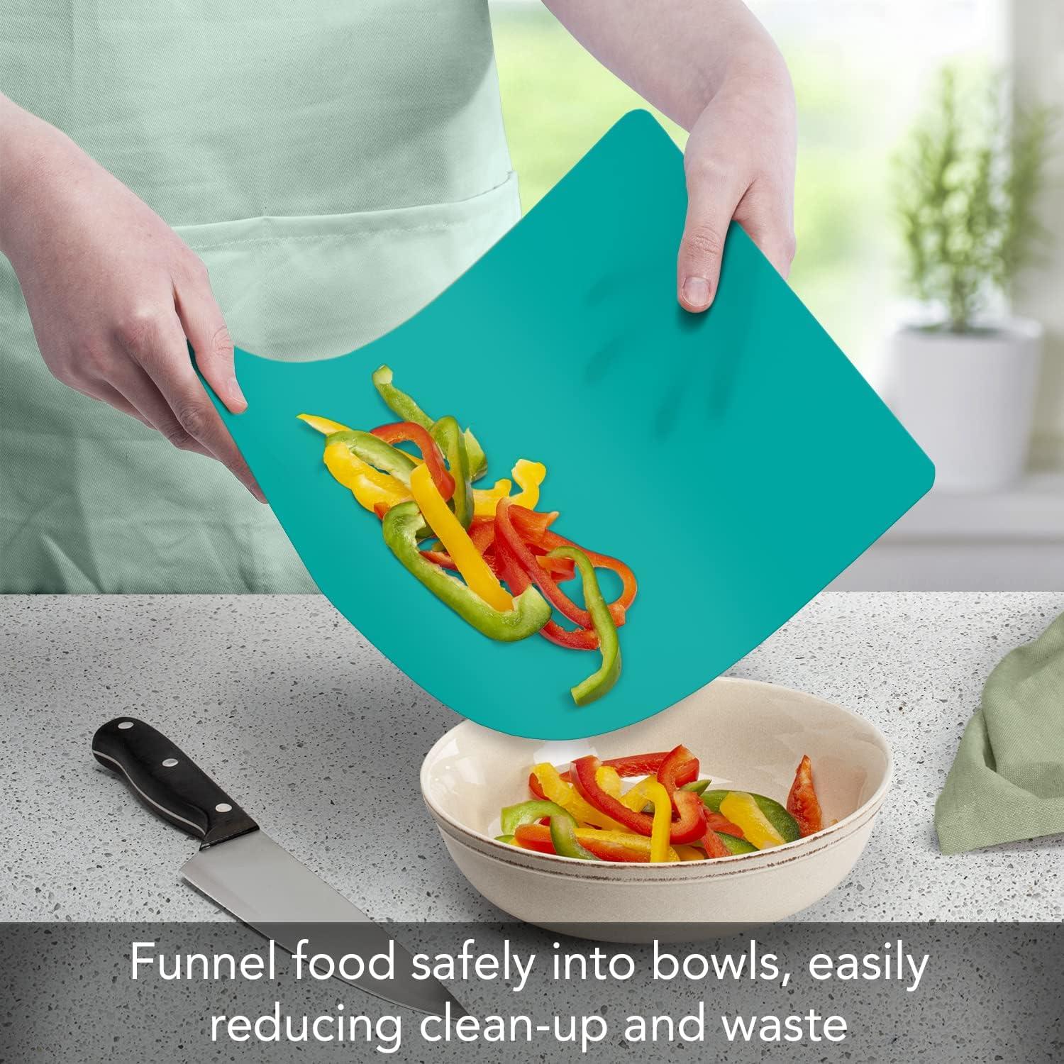 Cut N' Funnel Multi-Color Flexible Plastic Cutting Board Mats 4 Pack 15" by 11.5"