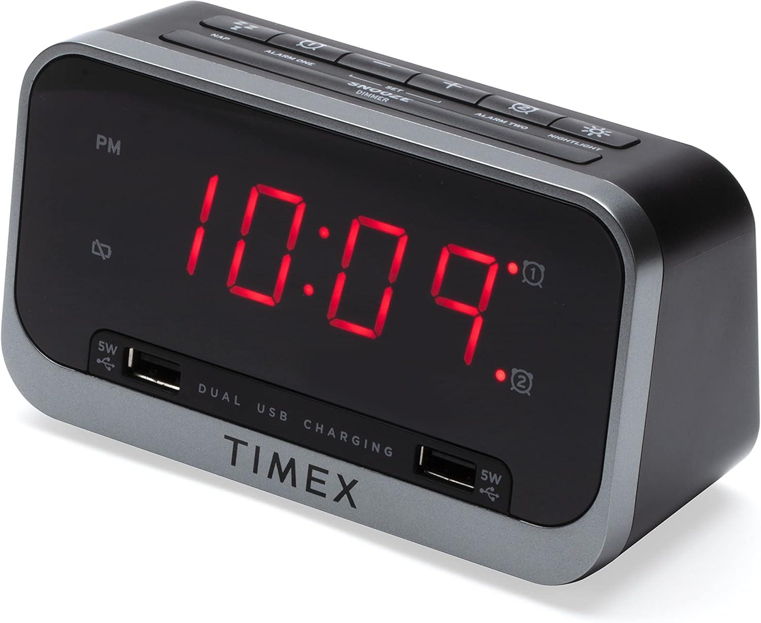 Timex Dual Alarm Clock with Dual USB Charging and Nightlight