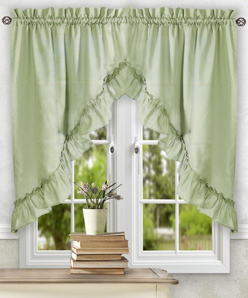 Ellis Stacey 1.5" Rod Pocket High Quality Fabric Solid Color Window Ruffled Swag 60"x38" Sage