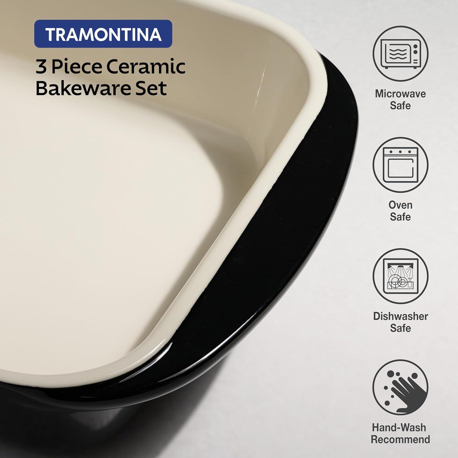 Tramontina Tramontina Mae 3-piece Ceramic Porcelain Baking Pans Set, Non Stick Casserole Dishes For Oven, Rectangular Bakeware For Lasagna, Cakes And Loafs