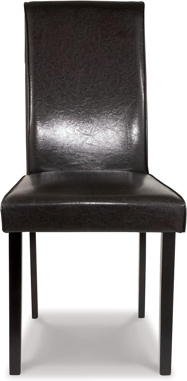 High Back Dark Brown Faux Leather Parsons Side Chair