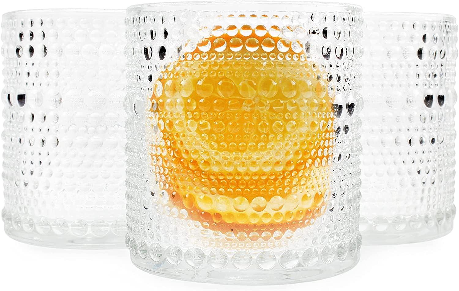 Darware 6oz Little Clear Hobnail Drinking Glasses, 4pk; Old-Fashioned Beverage Glasses for Tabletop, and Bar Use, and Candle Jars