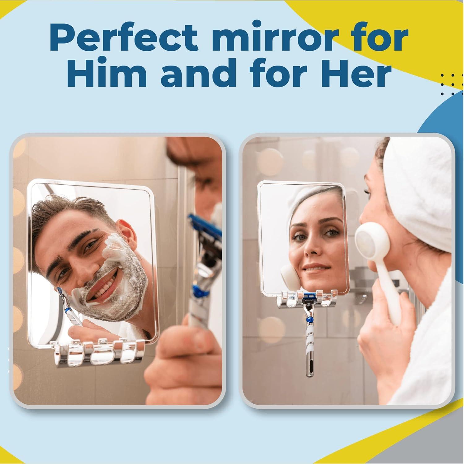 Luxo Shower Mirror, Shower Mirror fogless for Shaving with a Removable Razor Holder - Shaving Mirror for Shower with a Powerful Suction Cup - Shatterproof fogless Mirror for Shower