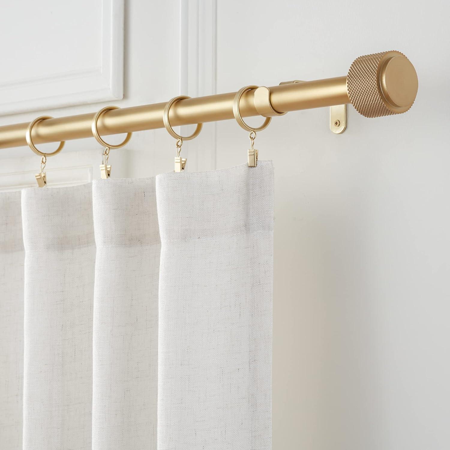 Brushed Gold Adjustable Curtain Rod with Knurled Finials, 16” to 32”