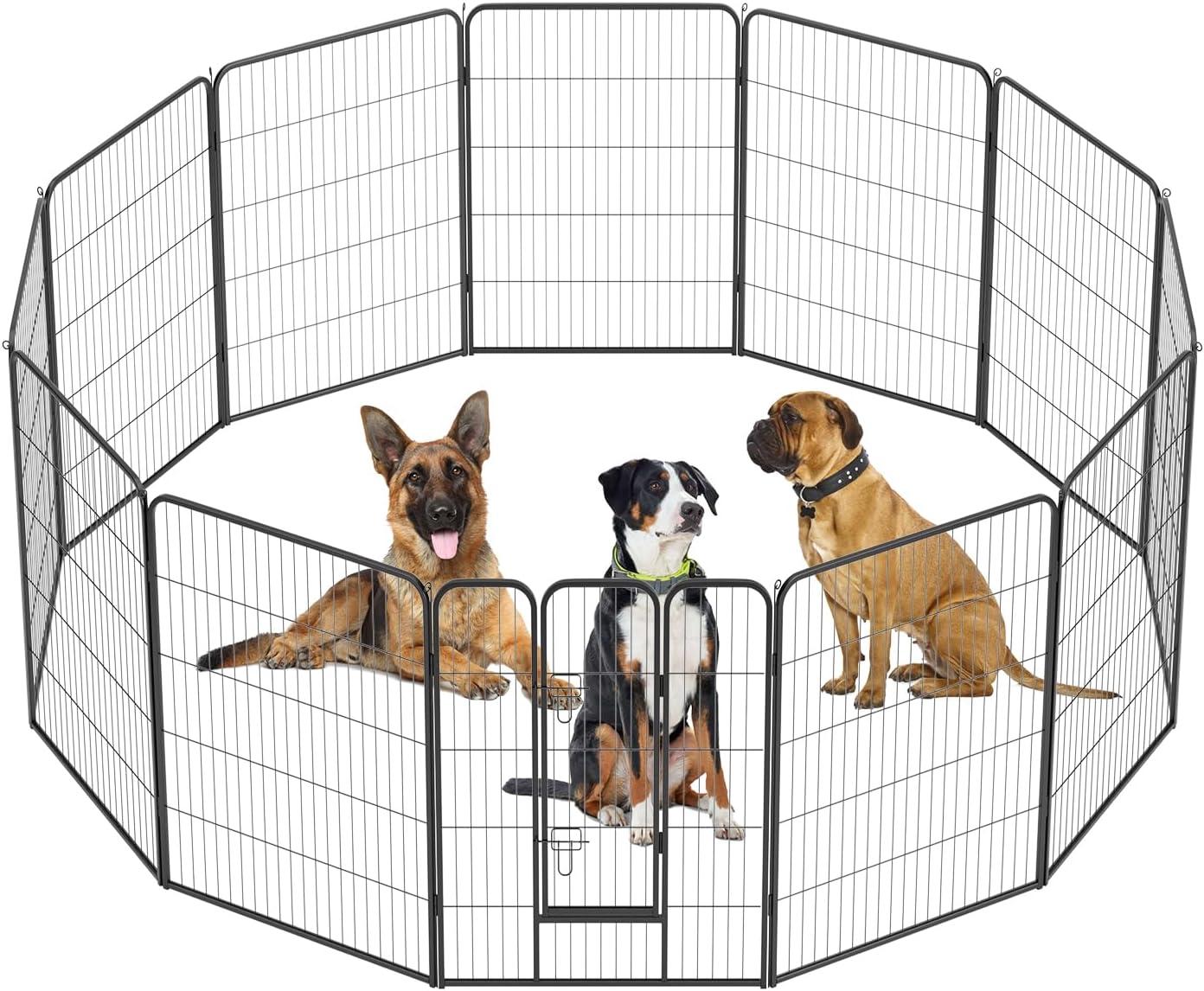 FDW Dog Playpen Indoor 12 Panels Dog Pen For Small And Medium Dogs, Exercise Pen Pet Dog Fence With Doors Pet Puppy Playpen For RV Camping Yard, Black