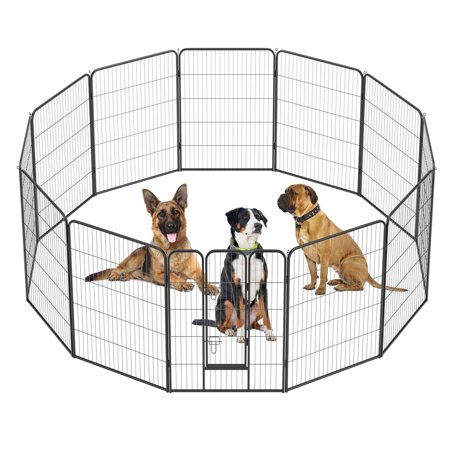 FDW Dog Playpen Indoor 12 Panels Dog Pen For Small And Medium Dogs, Exercise Pen Pet Dog Fence With Doors Pet Puppy Playpen For RV Camping Yard, Black