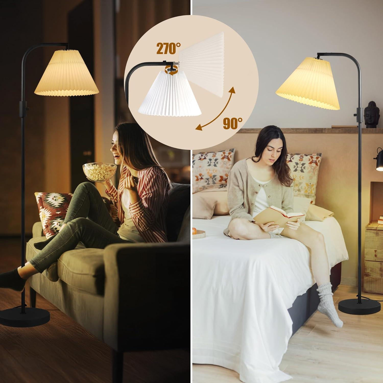 COFF Dimmable Floor Lamp, Arc Standing Lamp with 1000 Lumens LED Edison Bulb Included, Pleated Shade Modern Tall Pole Lamp for Living Room, Bedroom, Office, Color White