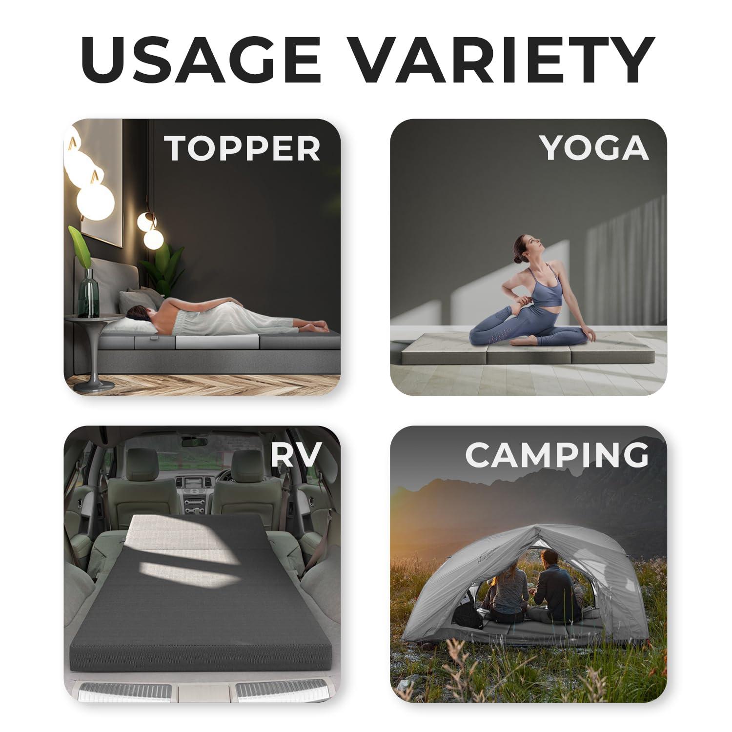 Cozzzi Trifold Mattress for Floor and Traveling with Removable Cover - Lightweight and Portable Mattress for Adults & Kids - Compact and Easy to Storage (75in x 31in x 4in)