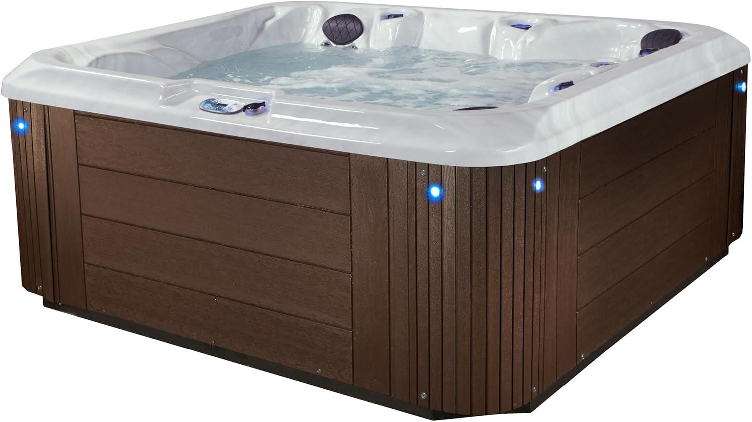 Aqualife® by Strong Spas® Grand Banks™ 5-Person 81-Jet Acrylic Lounger Hot Tub Spa, Stainless Steel Heater and Ozonator, Multi Color LED Lighting, Insulated Cover Included