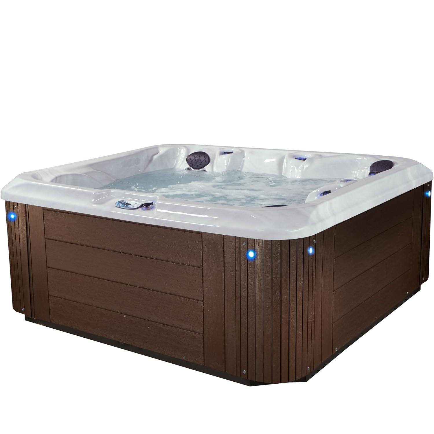 Aqualife® by Strong Spas® Grand Banks™ 5-Person 81-Jet Acrylic Lounger Hot Tub Spa, Stainless Steel Heater and Ozonator, Multi Color LED Lighting, Insulated Cover Included