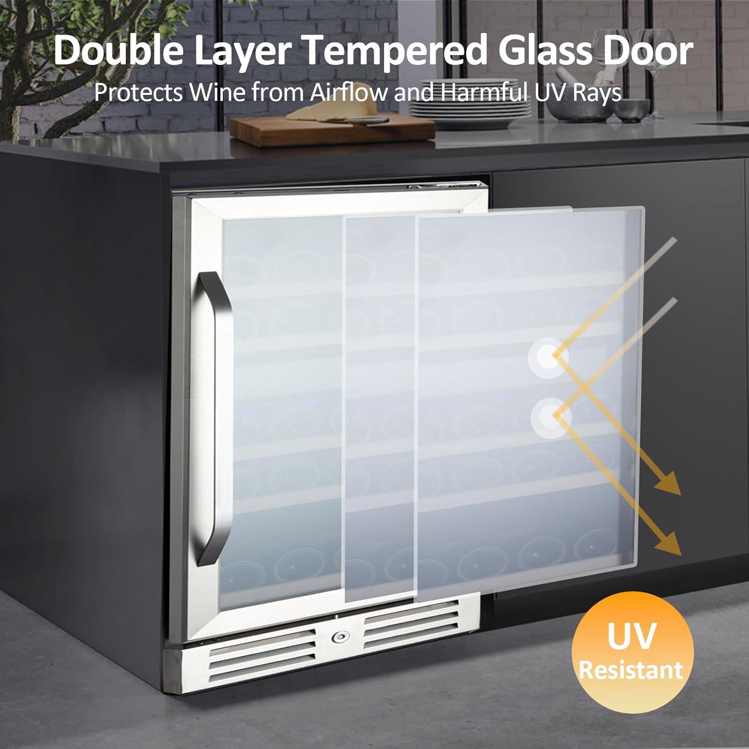 15 Inch Wine Cooler Under Counter, 29 Bottle Dual Zone Wine Fridge Wine Refrigerator with Stainless Steel Digital Temperature Control, Temperature Memory, Built-in or Freestanding Wine Cellar