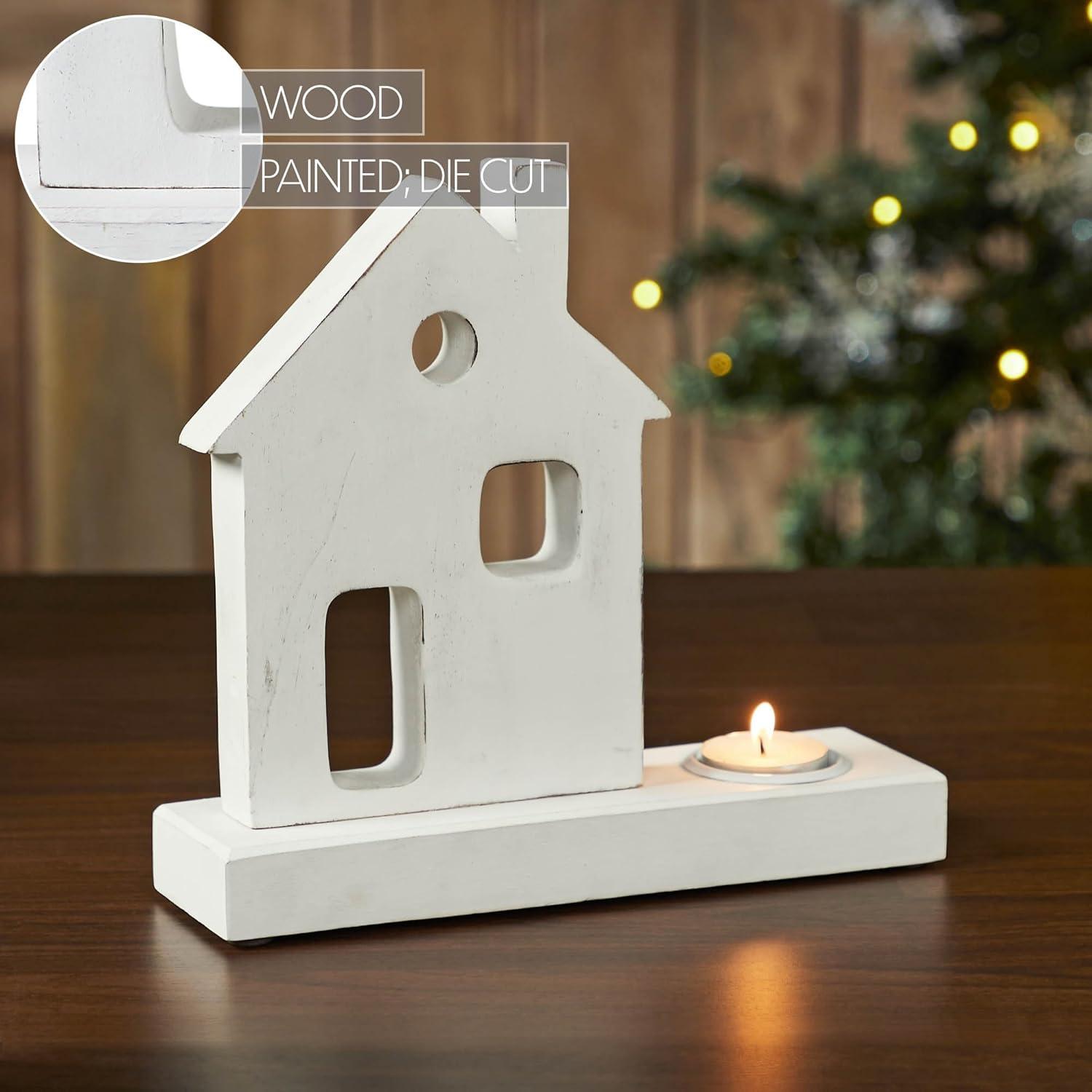 VHC Brands Festive Finds Tealight Holder Village House White