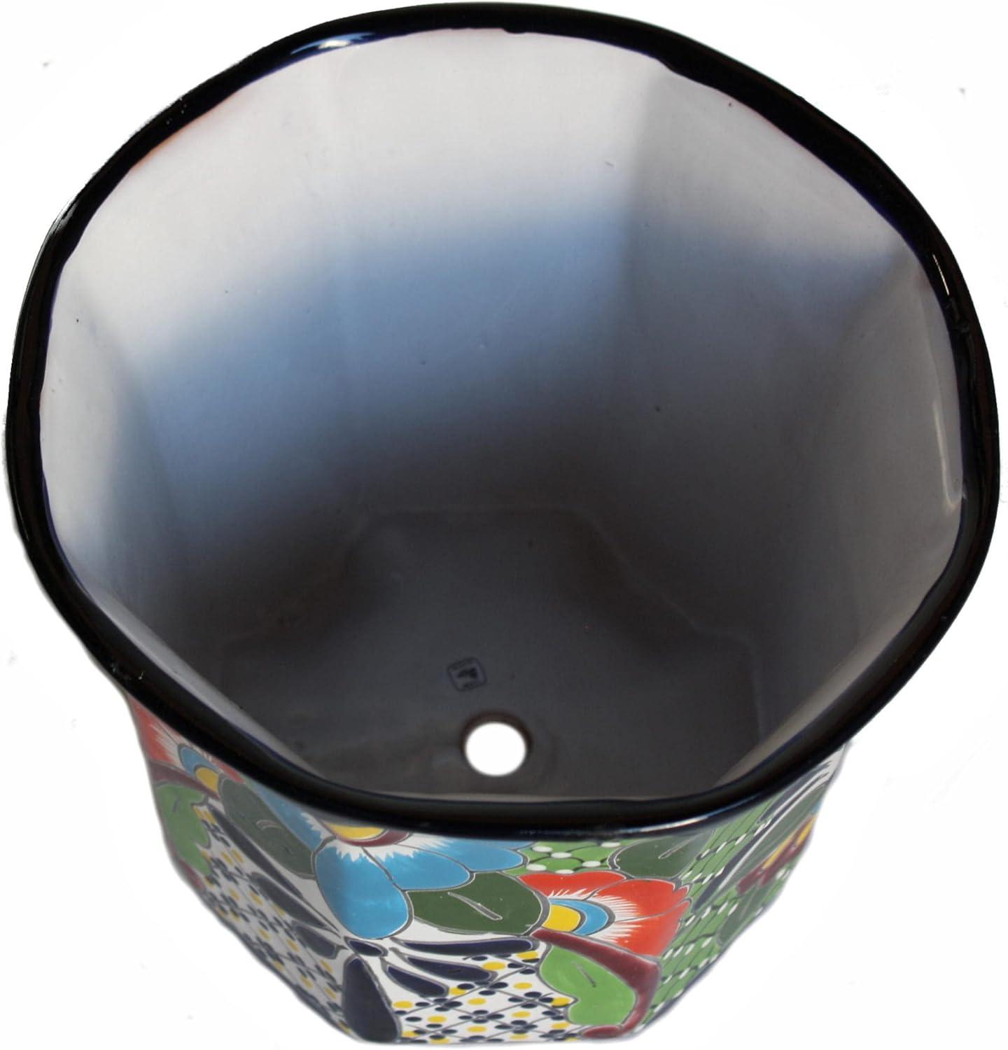 Indoors/Outdoors Sevina Mexican Colors Talavera Ceramic Garden Pot, Size: 10'' Overall Diameter x 9'' Height.