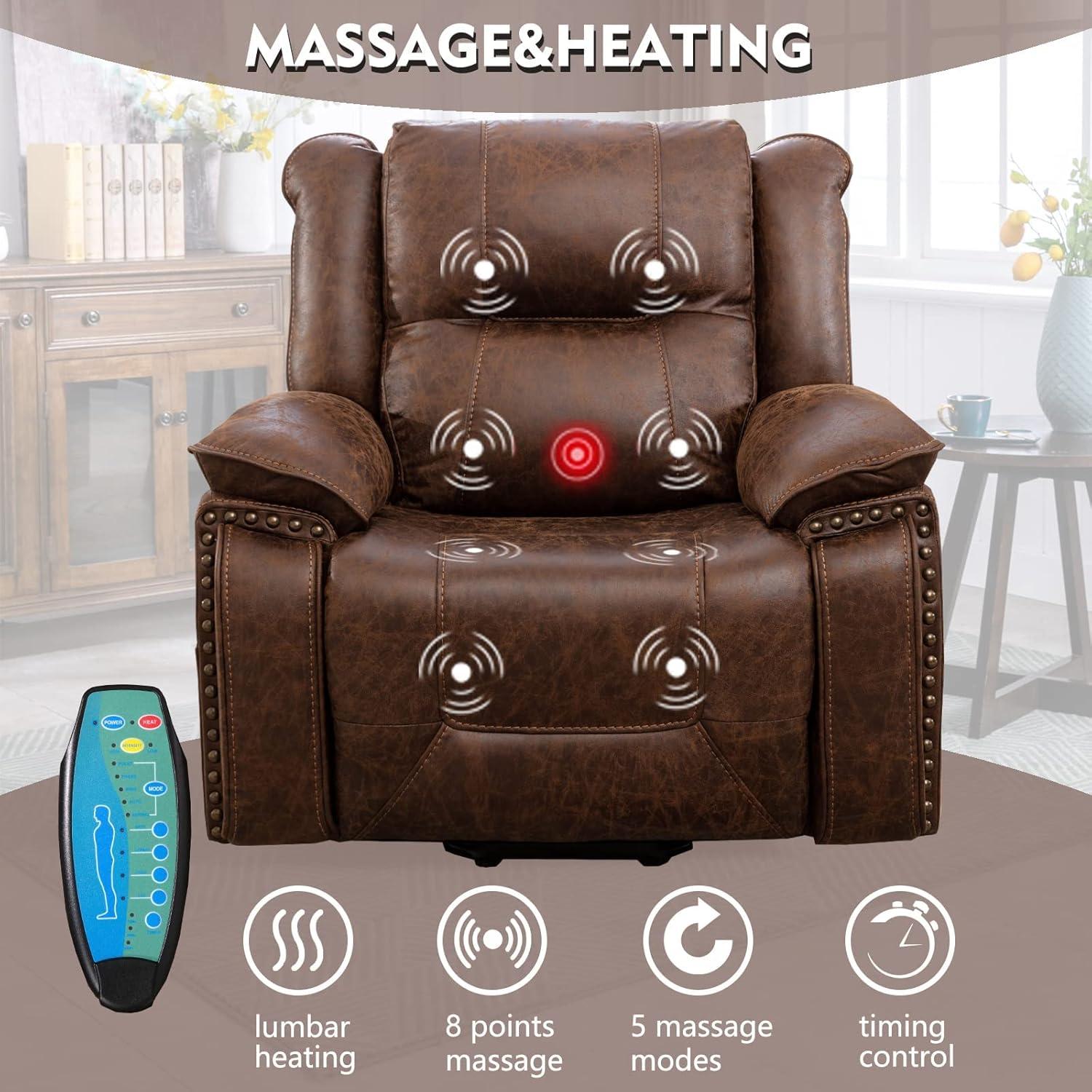 CANMOV Power Recliner Chair Electric Home Theater Seating Soft Leather Movie Chair for Living Room Overstuffed Single Reclining Sofa with Hidden Arm Storage, Cup Holders and USB Ports
