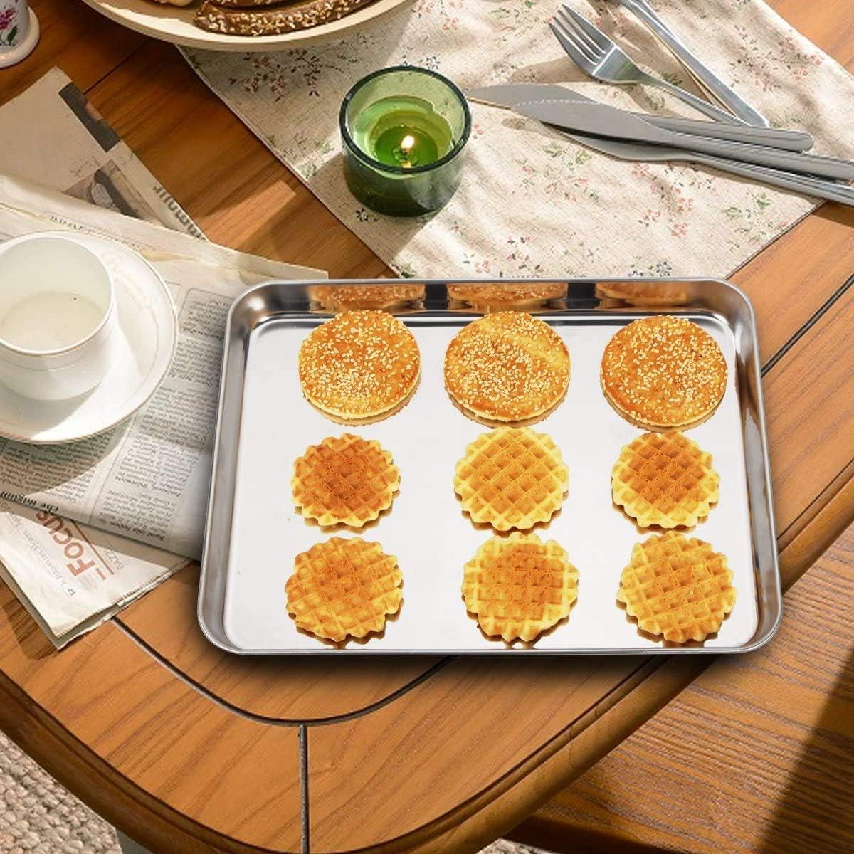 Baking Sheet with Cooling Rack Set [2 Sheets + 2 Racks], GoXteam Stainless Steel Cookie Baking Pan Oven Tray with Rack, 12 x 10 x 1 Inch, Heavy Duty, Non-toxic, Dishwasher Safe