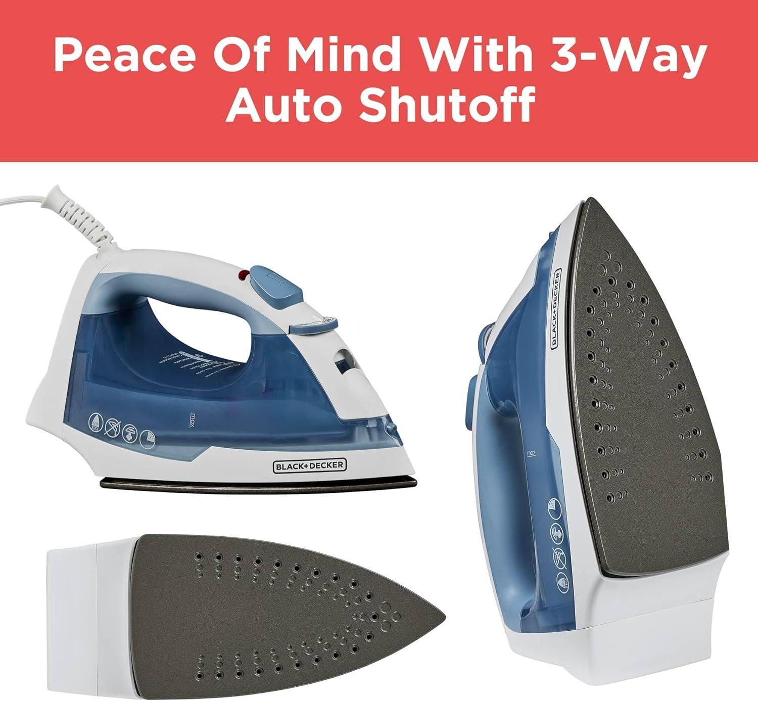 BLACK+DECKER BLACK+DECKER Easy Steam Compact Iron for Clothes, Automatic Shutoff, Nonstick Plate, Light Weight, 1200 Watts