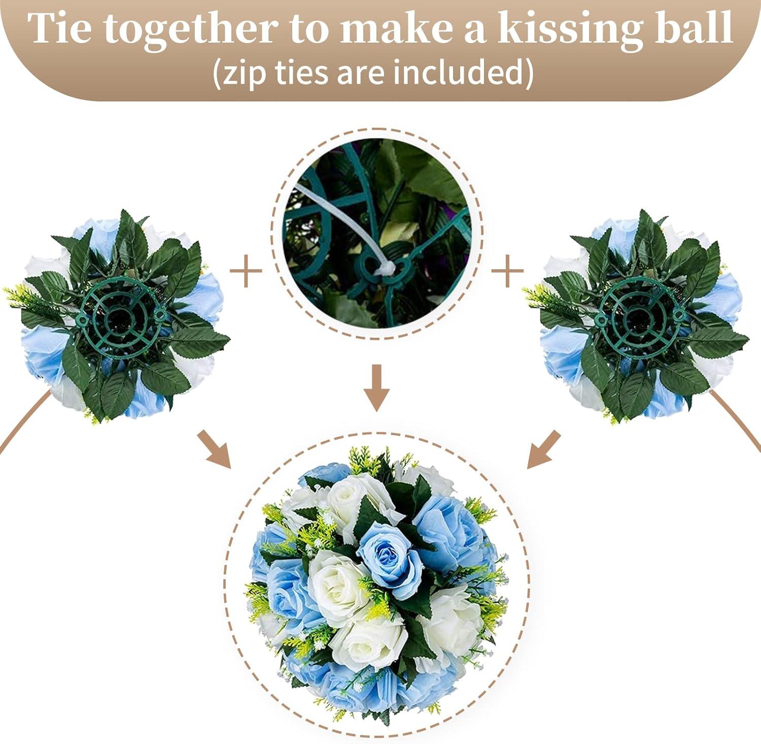 Nuptio Set of 2 Blue&White Artificial Flower Kissing ball, 15 Heads Fake Peony Silk Rose Flowers Bouquet for Centerpiece Wedding Birthday Party Home Table Decor