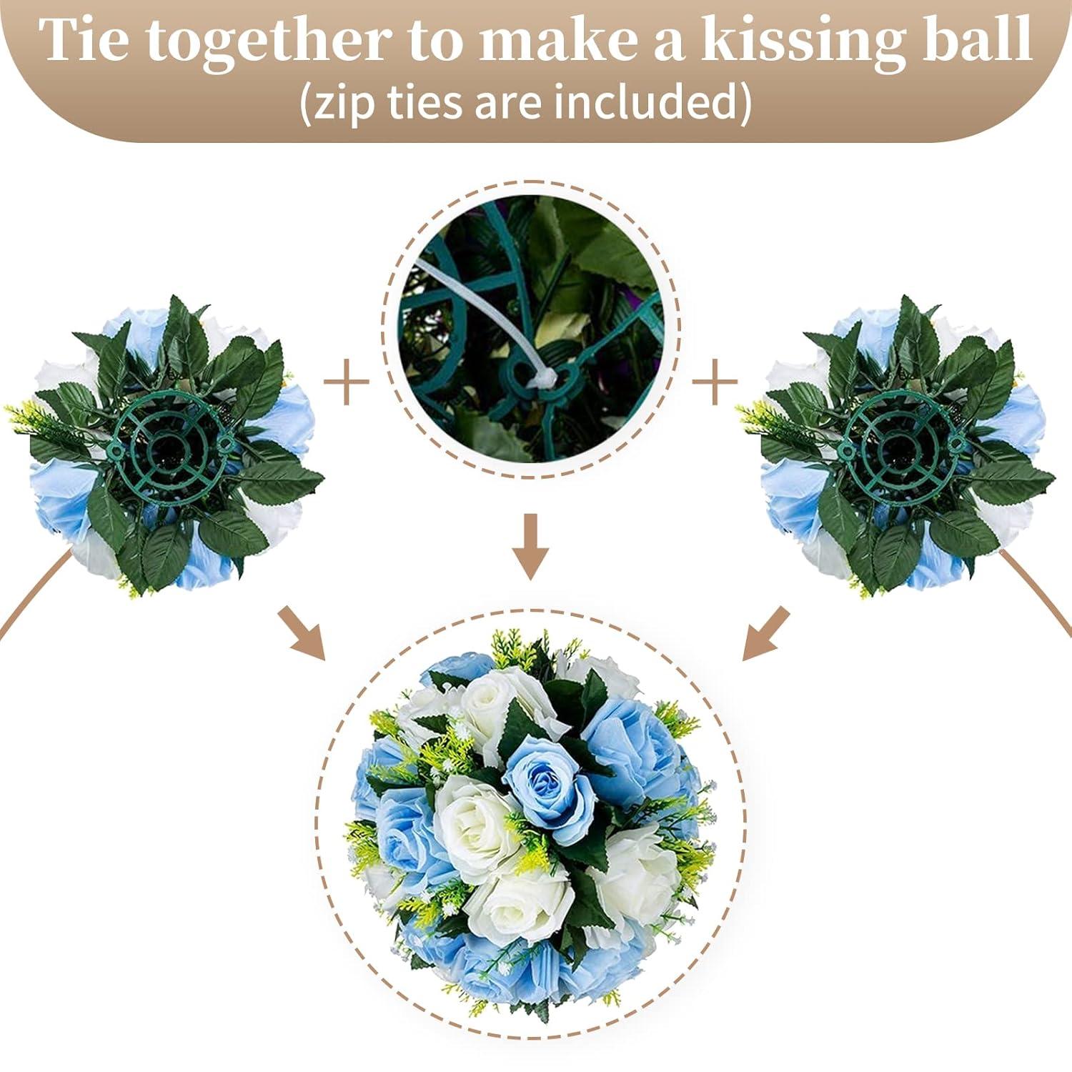 Nuptio Set of 2 Blue&White Artificial Flower Kissing ball, 15 Heads Fake Peony Silk Rose Flowers Bouquet for Centerpiece Wedding Birthday Party Home Table Decor