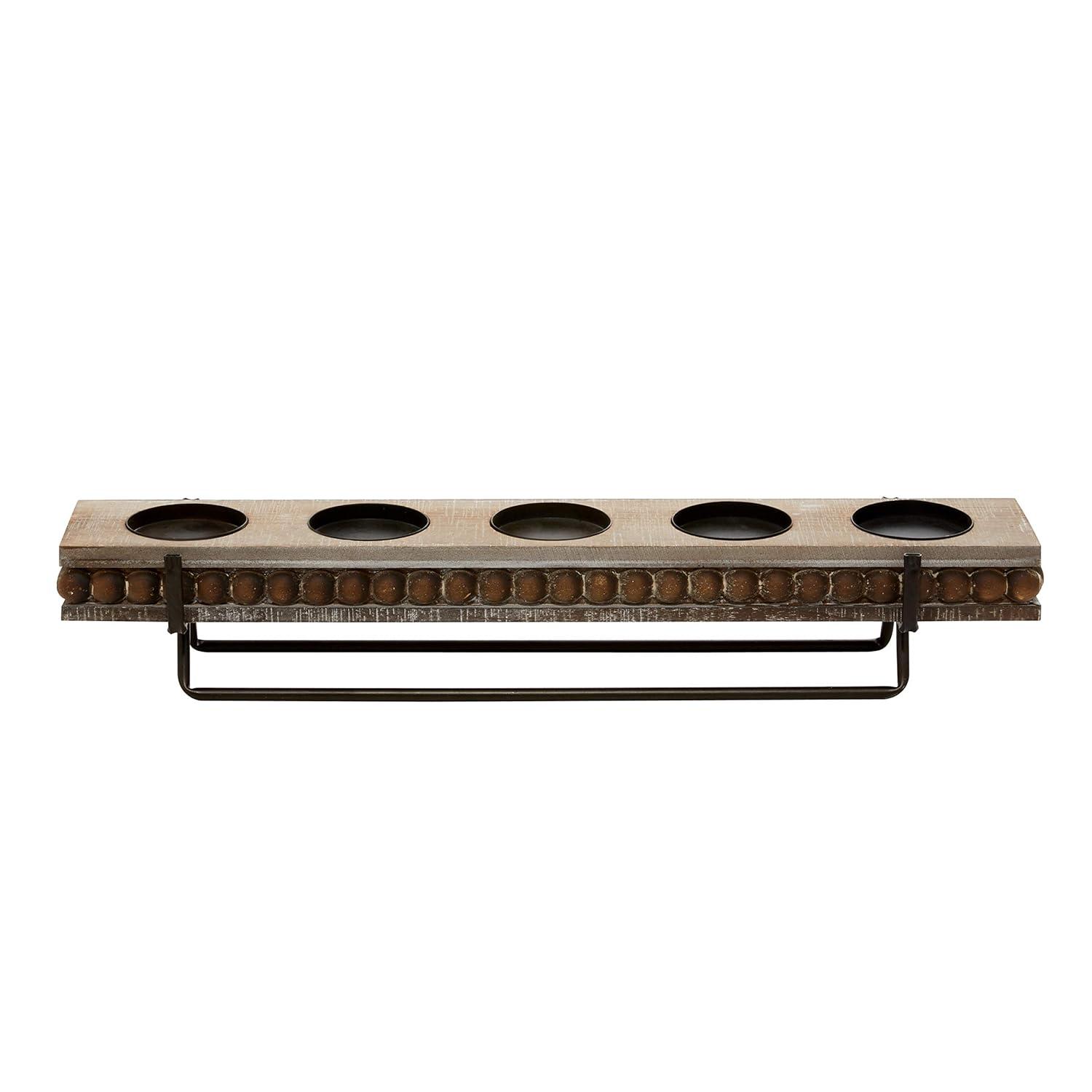 DecMode 5 Holder Brown Wooden Pillar Candelabra
