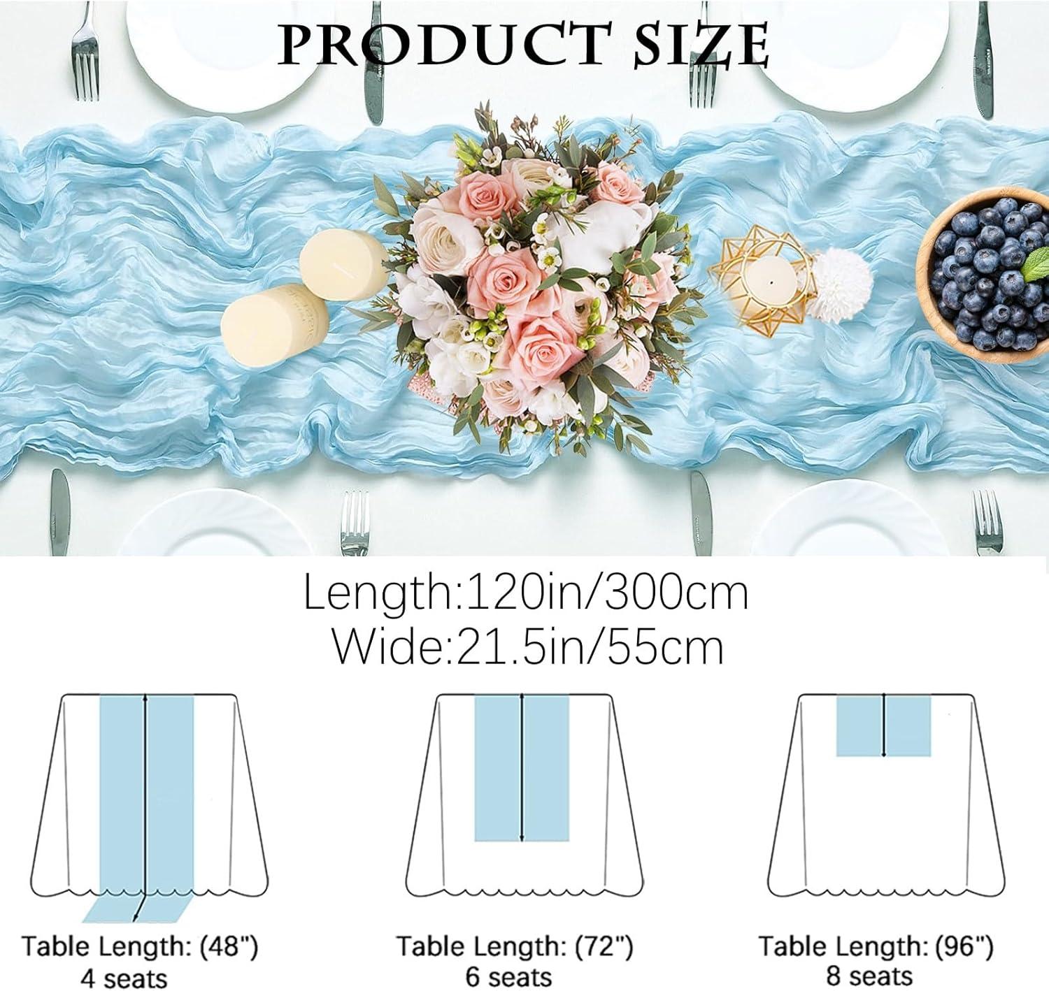 Mint Green Cheesecloth Table Runner 6 Pack 35" Boho Gauze Runner 120 inches Long Tablecloth Runner Rustic Sheer Fabric Bulk for Baby Shower Wedding Bridal Birthday Party Table Decorations