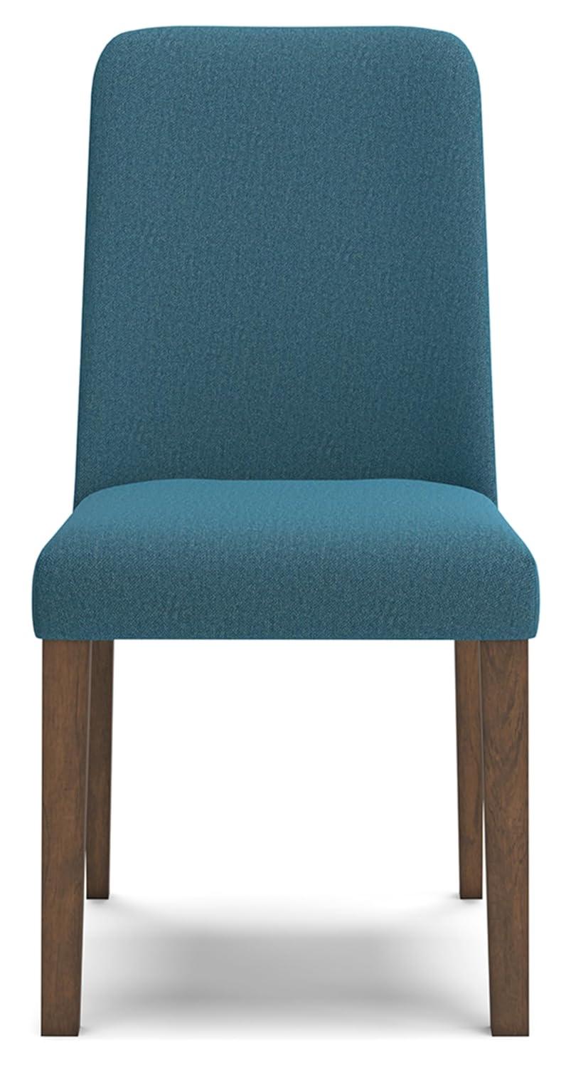 Blue Upholstered Wood Side Chair with Brown Frame