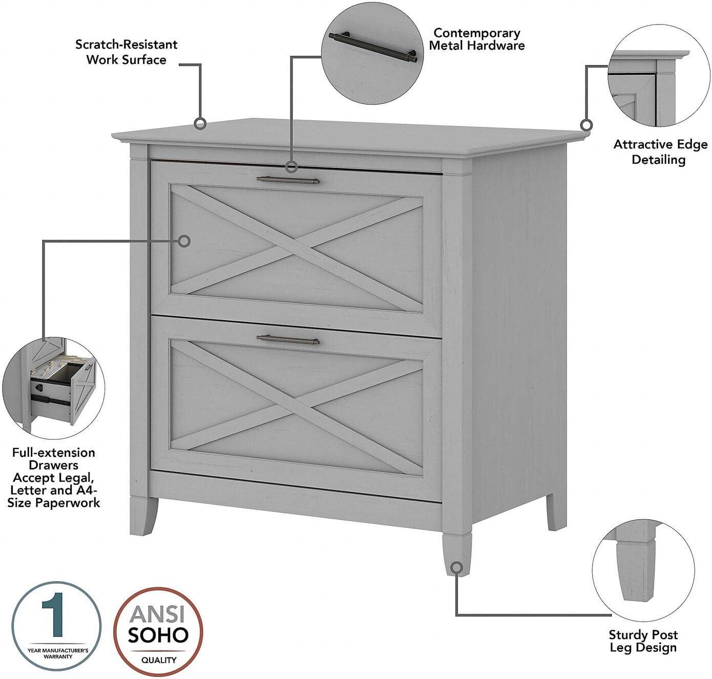 Bush Furniture Salinas 60" L Shaped Desk with Storage, Driftwood Gray